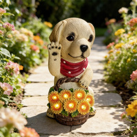 Maßgefertigte Tier-Skulptur aus Kunstharz, Polyresin-Statue für Haus und Garten, LED-Solar-Gartenskulptur mit Licht, Solar-Außendekoration Hund