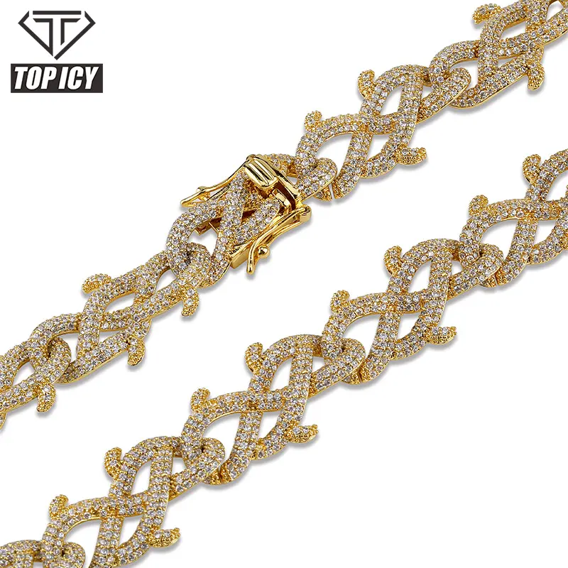 เกาหลีเล็กๆฝังเพชรปลอกคอสุนัขลักษณะลิ้น18มม.Dangly Shiny Prong Miami Cuban Link Chain