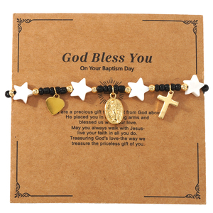 Bracelet en perles étoile de baptême Go2boho, bracelet chrétien avec carte « Dieu vous bénisse » avec cœur et médaille de saint pour enfants - Product Image 4