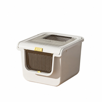 Bac à litière pour chat géant anti-éclaboussures entièrement fermé avec contrôle des odeurs et nettoyage facile, design carré écologique 65L