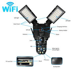 Caméra solaire <span class=keywords><strong>avec</strong></span> capteur, lampadaire LED, trois modes d'éclairage, trois objectifs, 4G, 4MP, caméra extérieure, batterie intégrée, V380 Pro - Product Image 1
