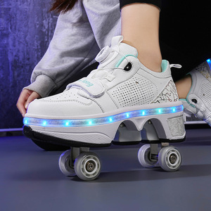 Roller <b>Shoes</b> For Kids With Flashing Wheels Mesh Material Double Row Plastic Wheels Size 238 - Product Image 4
