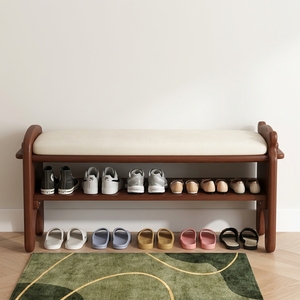 Banc à chaussures d'entrée de luxe léger haut de gamme, banc long, étagère à chaussures multi-niveaux, en bois massif, mobile pour couloir - Product Image 1
