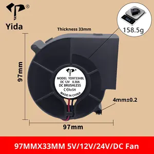 Ventilateur centrifuge SYD/OEM DC9733 Turbo <span class=keywords><strong>Blower</strong></span> 12V à billes 24V Grand volume d'<span class=keywords><strong>air</strong></span> Barbecue Poêle Cheminée 5V 97x97x33mm - Product Image 6