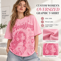 T-shirt surdimensionné personnalisé pour femme en jersey de coton mélangé, col rond, manches courtes, imprimé sérigraphié, coupe ample et décontractée