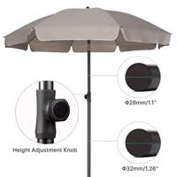 Parasol de terrasse en polyester imperméable UPF50+ avec poteau en acier pour tables de pique-nique, balcons et jardins