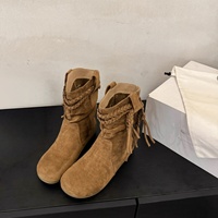 Bottines Maillard rétro à talon invisible et pompons tissés pour femme, nouvelle collection automne 2026, polyvalentes, ajustées, à enfiler, style souple