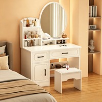 Coiffeuse de style européen pour chambre à coucher, design moderne et minimaliste, miroir éclairé, rangement modulaire intégré
