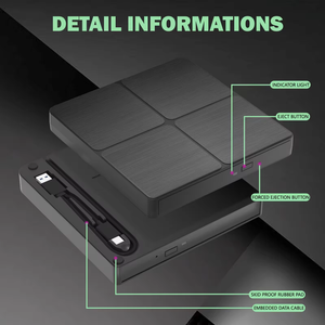Unidad de DVD Externa USB 3.0 Tipo-C, Grabadora de <span class=keywords><strong>CD</strong></span> Portátil, Unidad Óptica de <span class=keywords><strong>CD</strong></span> DVD +/-RW, Grabadora de <span class=keywords><strong>CD</strong></span> DVD ROM Delgada - Product Image 2