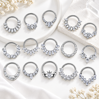 Anneau de septum articulé CRYSPURE G23 en titane avec zircon cubique pour femme, piercing de nez et de cartilage, bijoux corporels hypoallergéniques, vente en gros OEM