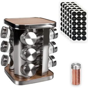 Runde <span class=keywords><strong>3</strong></span> Tier rotierende Bambus Gewürz Lager regal Regal Gewürz halter Rack Wand halterung Gewürz glas mit Holz regal halter - Product Image 3