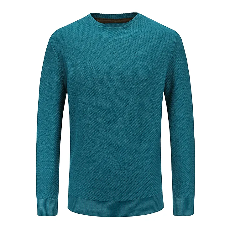 Factory Custom Logo 100% Cotton Casual Fancy Stitch Blue Pullover Long Sleeve Men's Sweater