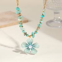 Collier en acier inoxydable plaqué or 18 carats avec pendentif fleur en pierres naturelles, étanche, pour femme, bijoux perlés
