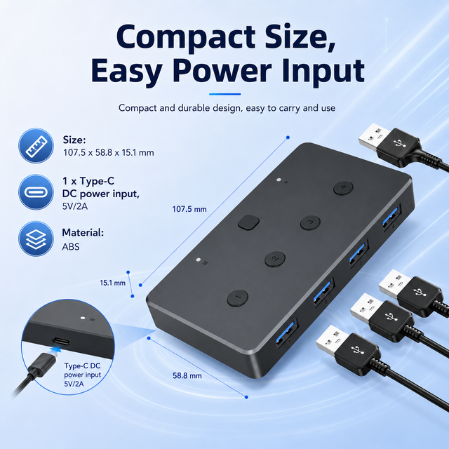 2-Port USB 3.0 KVM Switch 4-Port USB Hub with 5Gbps for Sharing Keyboard/Mouse Between 2 PCs 5V/2A Power Input in Stock