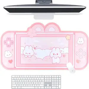 Alas meja kelinci Mousepad Kitty bantalan meja NS sakelar Keyboard alas Gaming XXL tikar besar Pastel Pink Kawaii lucu pelindung pengering meja Anime