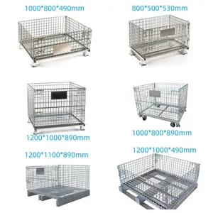 Industry storage galvanized collapsible foldable folding metal storage box pallet transport wire mesh containers pallet cages