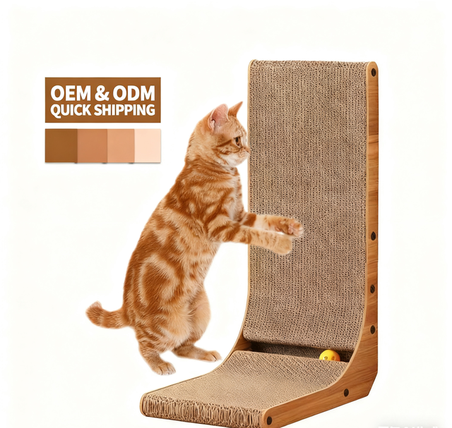 Cardboard Cat Scratcher for Indoor Cats L Shaped Vertical Cat Scratching Board with Ball Cat Toy, Large Cat Scratcher Pad