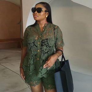 Conjunto de 2 Piezas para Mujer, Verano 2025, Cuello Alto, Top y Shorts de Cintura Alta con Encaje, Ropa Americana al por Mayor - Product Image 2