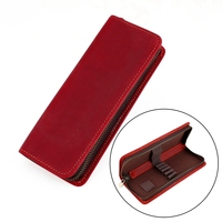 Vente en gros de haute qualité en cuir de vachette Crazy Horse boîte de papeterie portable à fermeture éclair étui à stylo en cuir cadeau