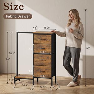 Commode suspendue SENYU à 4 tiroirs, petite armoire de chambre, réversible, en tissu et acier, cadre robuste, marron rustique, 44''H - Product Image 6