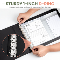 ANGLU Geschäfts-Scheckbuch-Ordner Premium PU-Leder Mappe 7-Loch D-Ring Scheck-Organizer mit Gummizug für Büro und Buchhaltung