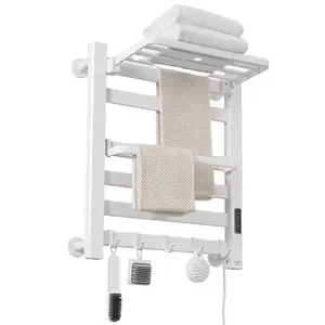 European American White Electric Bathroom Towel Rack New Type Intelligent Self-Adhesive Heating Easy Installation Warm Shower