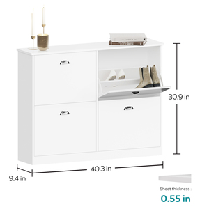 Wooden <strong>Slim</strong> Hidden Entry <strong>Shoe</strong> Cabinet, 4 Drawer Narrow Floor <strong>Cupboard</strong> for Home Foyer Hallway &amp; Bedroom Storage - Product Image 6