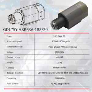 Motor de Husillo Refrigerado por Agua de 20kW, 360-600Hz, ATC, Componentes Centrales del Rodamiento, 18000 RPM, 380V, HSK-63A, Máquina para Trabajar la Madera de Alta Calidad, 360 - Product Image 3