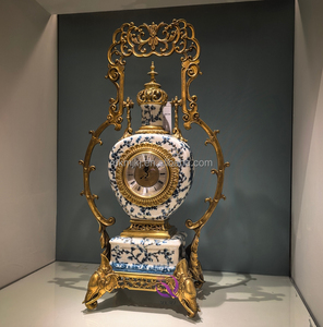 <span class=keywords><strong>Reloj</strong></span> de Mesa de Latón de Alta Calidad Estilo Europeo, Adorno de Porcelana Azul y Blanca Pintado a Mano, Decoración para el Hogar, Accesorios para el Hogar - Product Image 3