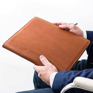 Customizable Logo Pattern A4 Brown Leather <b>Folder</b> with Zipper Closure PU Business Manager Meeting Document Organizer <b>File</b> <b>Folder</b> - Product Image 3