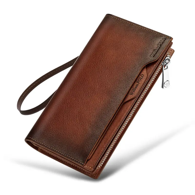 Hot Selling Long Card Holder Vintage Minimalist mens trending zip around wallet Men Leather Wallets