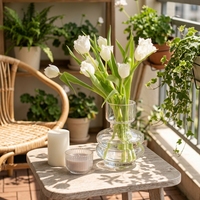Vase en verre soufflé à la main, artistique, à dégradé, à col étroit, pour fleurs hydroponiques, transparent, moderne, minimaliste, centre de table créatif
