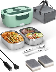 New Luxury 304 Stainless Steel Portable Water-free Electric Dual Tier 2-<b>Compartment</b> 220V Constant Temperature Heating <b>Lunch</b> <b>Box</b> - Product Image 1