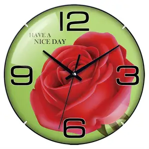 Hot selling product: curved glass with red rose pattern, cheap price for wall clocks