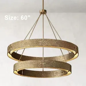 Candelabro redondo de cobre moderno para comedor, lámpara colgante LED creativa de latón