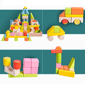 Children 55 Pcs Beech Wooden Building Blocks Sets Diy Stacking Makeup Kit Games Montessori Educational Toys for Kids Boys Girls - Product Image 3