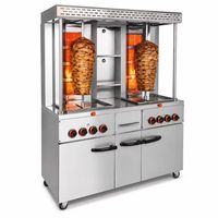Nouvelle machine à shawarma au gaz professionnelle à double brûleur grande capacité, rôtissoire verticale avec grand placard de rangement pour barbecue