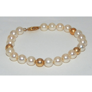 Bracciale di perle coltivate 7mm con perline in oro 14k spazzolato - Product Image 2