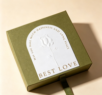 Boîte cadeau de luxe avec tiroir, rose en relief, ruban, fermeture magnétique, matériaux recyclés, boîte d'emballage en papier avec languette, bijoux