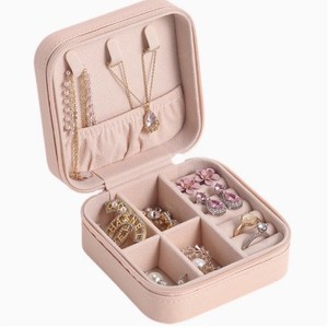 Mini caja de almacenamiento de collar de anillo de doble capa, caja de joyería de cuero rectangular a granel, patrón cuadrado - Product Image 5