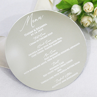 Tarjeta de invitación de boda acrílica de forma redonda blanca elegante, hoja de oro, tarjeta de menú de boda acrílica, personalizada aceptada