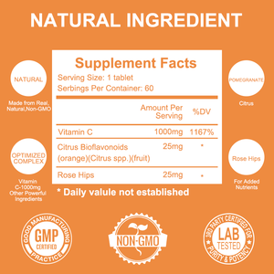 Tabletas de vitamina C masticables veganas de ácido ascórbico orgánico natural Tabletas antioxidantes y estimulantes del sistema inmunológico Suplementos de vitamina C - Product Image 2