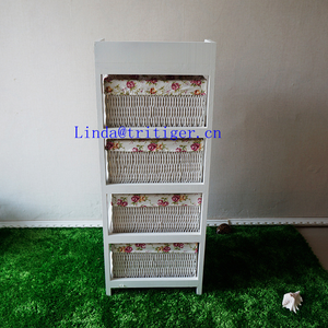 Trắng nhà thất lưu trữ gỗ tủ với wicker ngăn kéo giỏ liễu - Product Image 4
