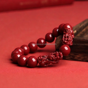 Pulsera de Cuentas de Cinabrio Natural en Forma de Placa, con Diseño de Pixiu Simple y Doble, Mantra de Seis Caracteres, Unisex, Regalo, Venta al por Mayor - Product Image 3