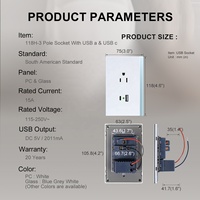 Prise murale en verre à 3 broches standard sud-américaine Courant nominal 15A avec sortie USB Sortie 5V 2.1A pour prise américaine Utilisation à l'hôpital
