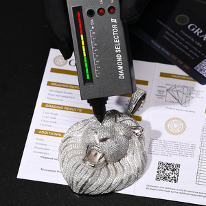 <span class=keywords><strong>Collana</strong></span> con Ciondolo Grande <span class=keywords><strong>Leone</strong></span> in <span class=keywords><strong>Argento</strong></span> Sterling 925 Placcato Oro Bianco con Diamante Moissanite VVS Colore D, Gioielli Hip Hop - Product Image 3