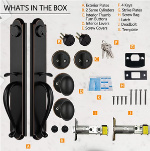 Juego de manija de puerta doble delantera para puerta delantera exterior Acabado en <span class=keywords><strong>bronce</strong></span> <span class=keywords><strong>envejecido</strong></span> Manija de entrada con llave y juego de manija ficticia - Product Image 6