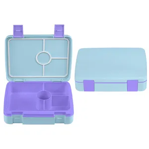 Hot Selling Duurzaam 4 Compartiment Plastic Lunchbox On-The-Go Maaltijd Bpa-Vrije Lekvrije Bento Box Voor Kinderen