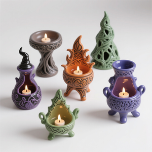 Quemador <span class=keywords><strong>de</strong></span> cerámica para altar <span class=keywords><strong>de</strong></span> Brujas-Diseño <span class=keywords><strong>de</strong></span> <span class=keywords><strong>caldero</strong></span> <span class=keywords><strong>de</strong></span> 5 ", fases lunares pintadas a mano, soporte <span class=keywords><strong>de</strong></span> incienso <span class=keywords><strong>de</strong></span> cono, decoración pagana - Product Image 1