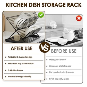 Nhà bếp món ăn drainer Carbon thép món ăn khô giá trên bồn rửa chén 2-tầng ráp món ăn giá với khay - Product Image 5